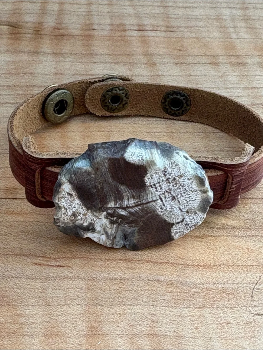 Adjustable Brown Leather Bracelet with Natural Stone